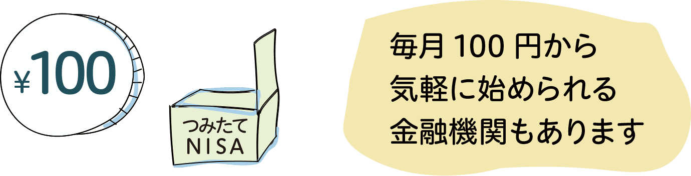 毎月100円から気軽に始められる金融機関もあります